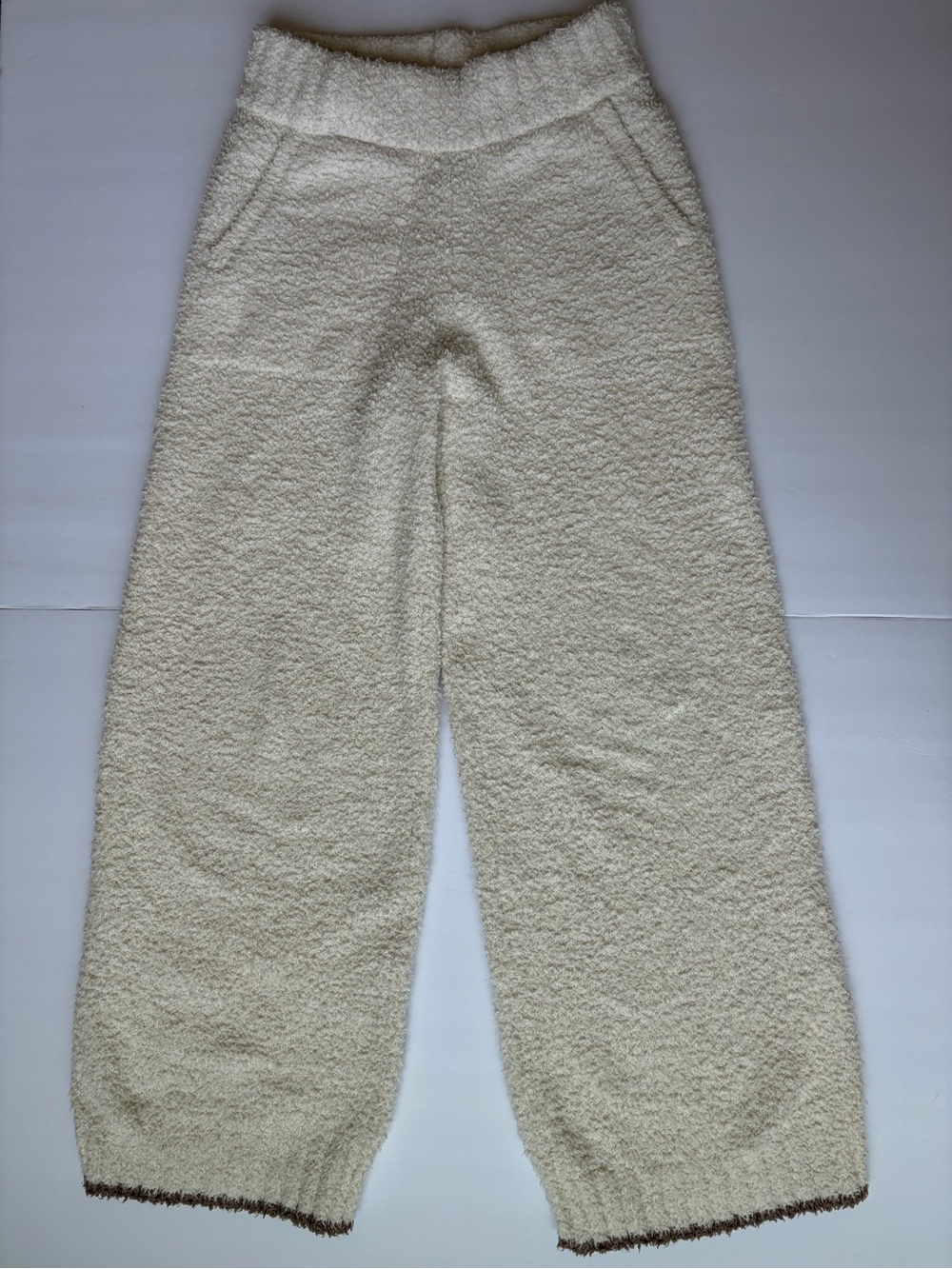 Athleta Girl Cozy Sherpa Fleece Wide Leg Pants Cream Teddy Plush M 8-10